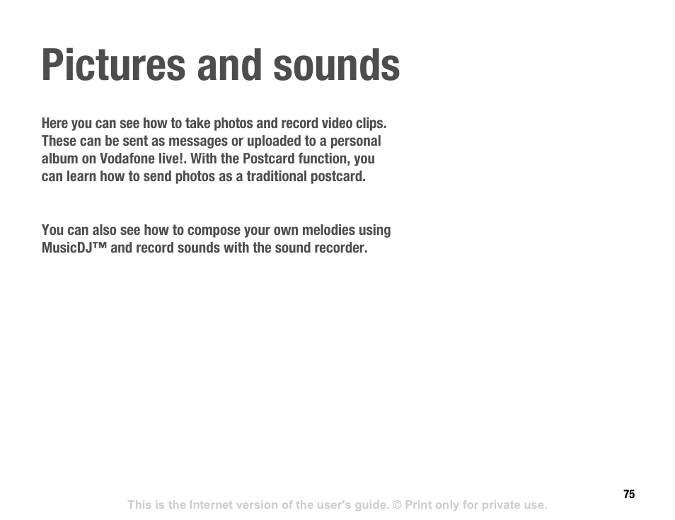Pictures and sounds | Sony V600 User Manual | Page 75 / 174