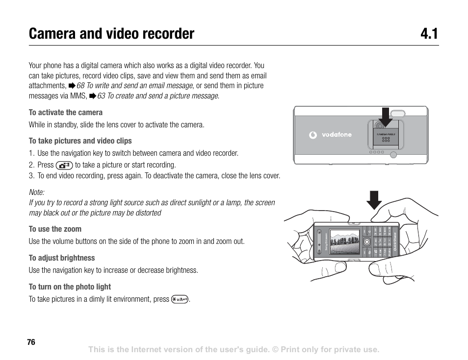 Camera and video recorder 4.1, Camera and video recorder | Sony V600 User Manual | Page 76 / 174