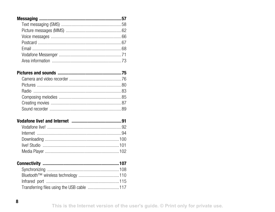 Sony V600 User Manual | Page 8 / 174