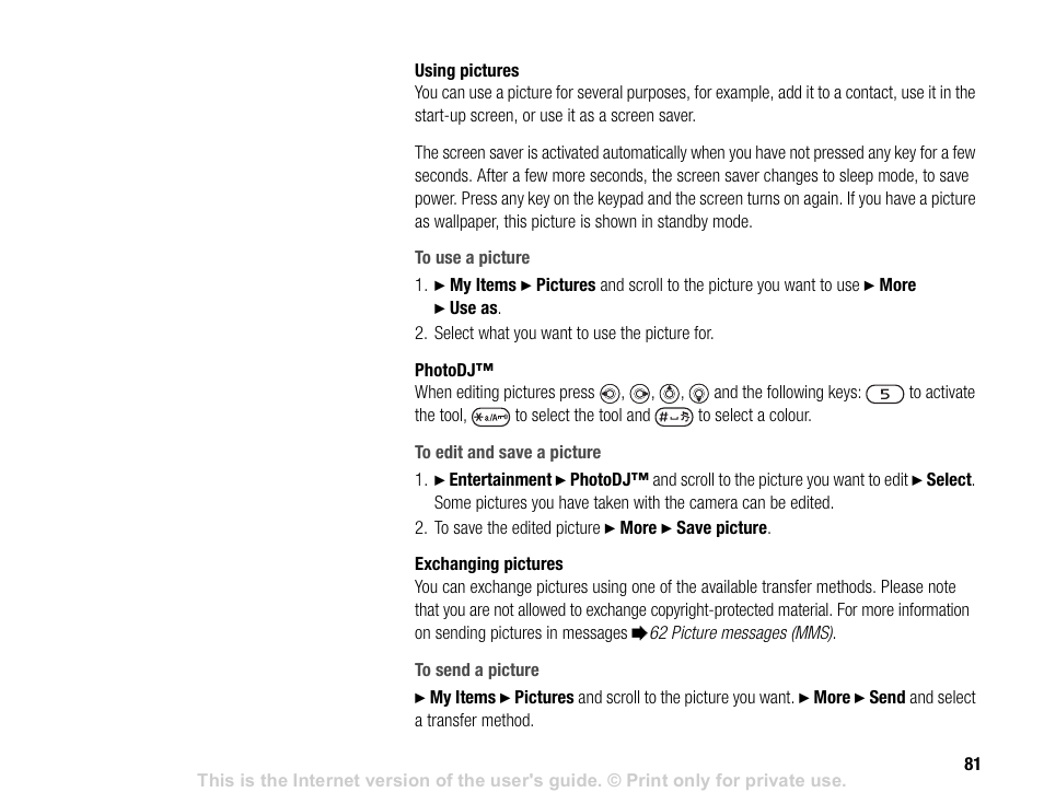 81 exchanging pictures | Sony V600 User Manual | Page 81 / 174