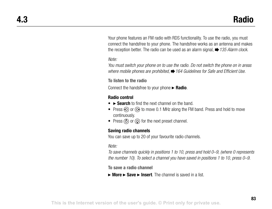 3 radio, Radio | Sony V600 User Manual | Page 83 / 174