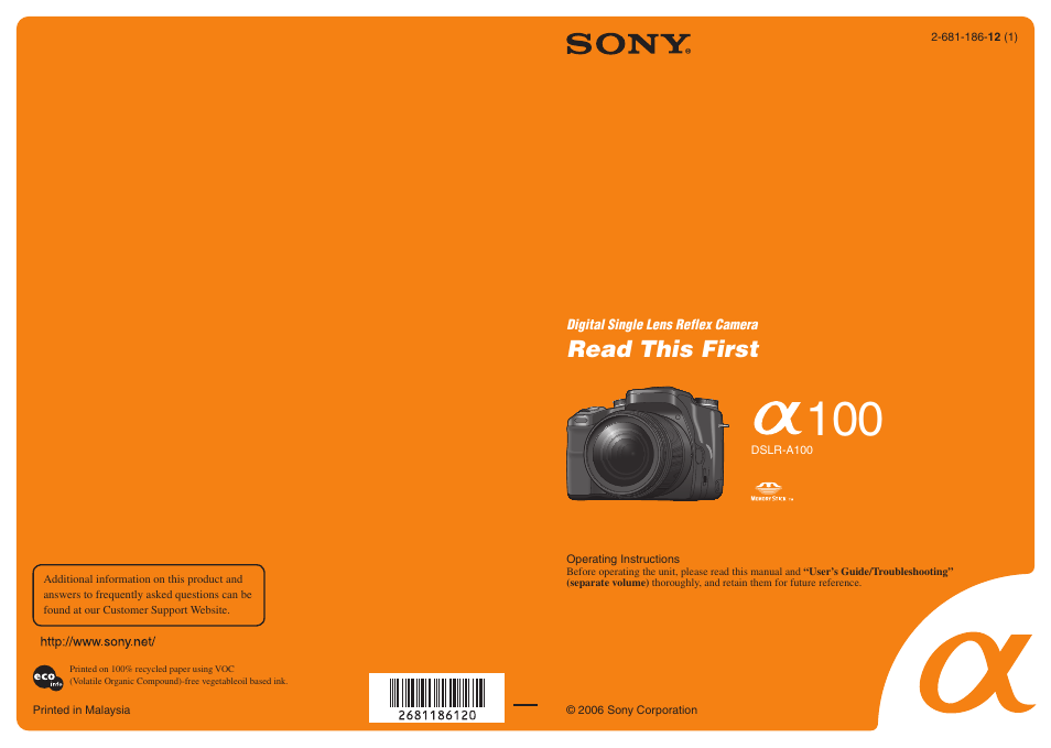 Sony DSLR-A100 User Manual | 19 pages