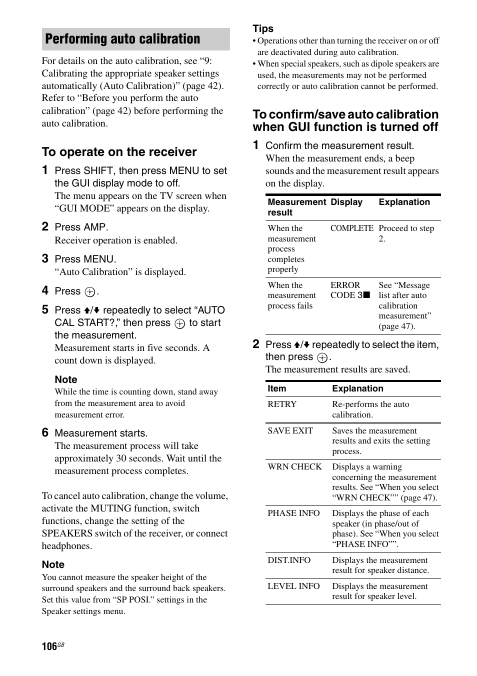 Performing auto calibration | Sony STR-DG1100 User Manual | Page 106 / 130