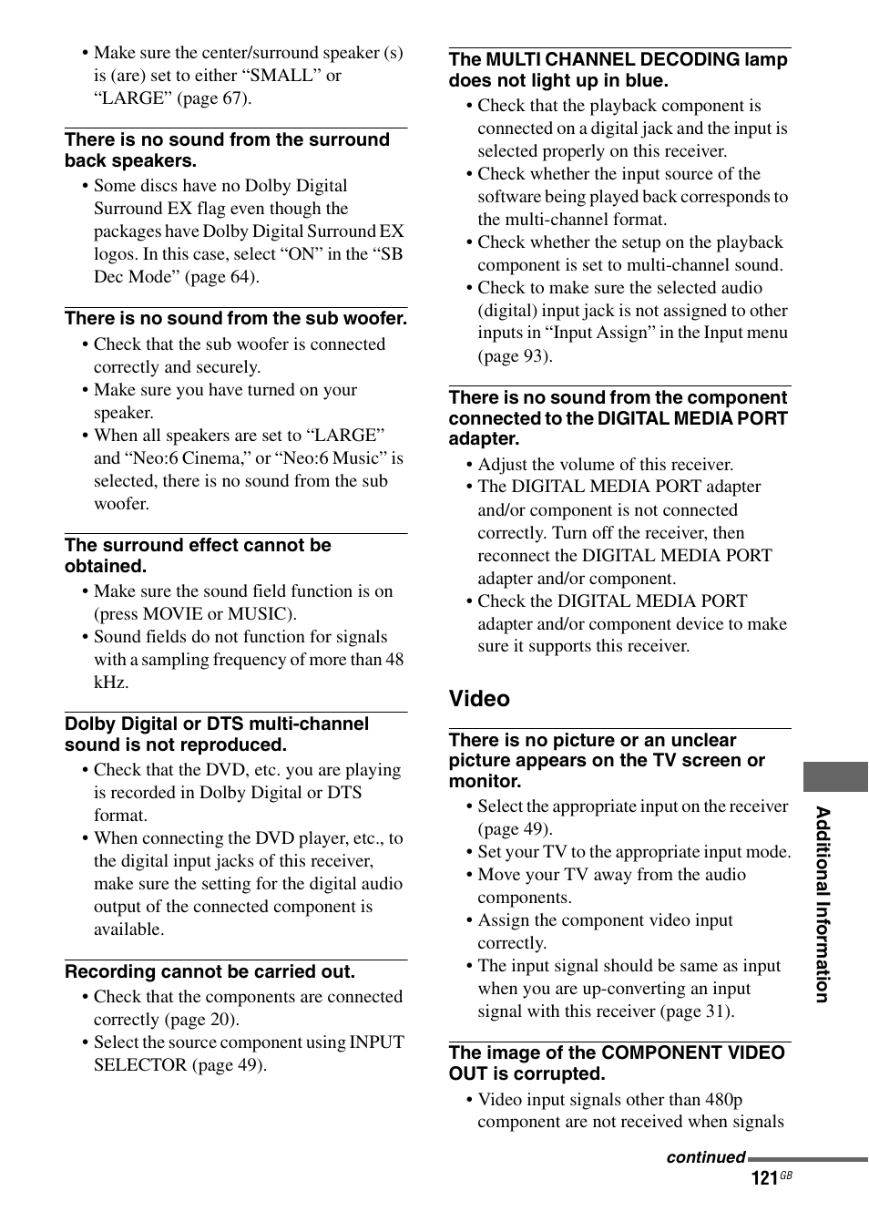 Video | Sony STR-DG1100 User Manual | Page 121 / 130