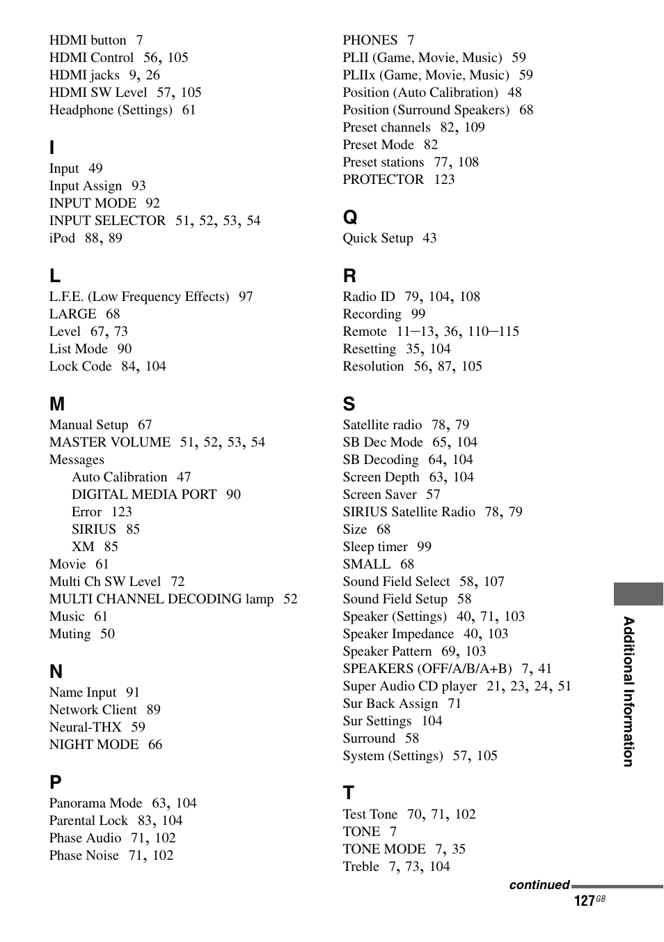 Sony STR-DG1100 User Manual | Page 127 / 130
