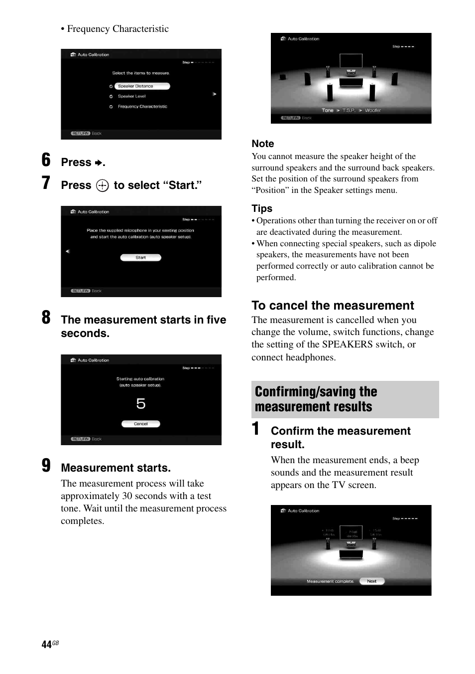 Confirming/saving the measurement results | Sony STR-DG1100 User Manual | Page 44 / 130