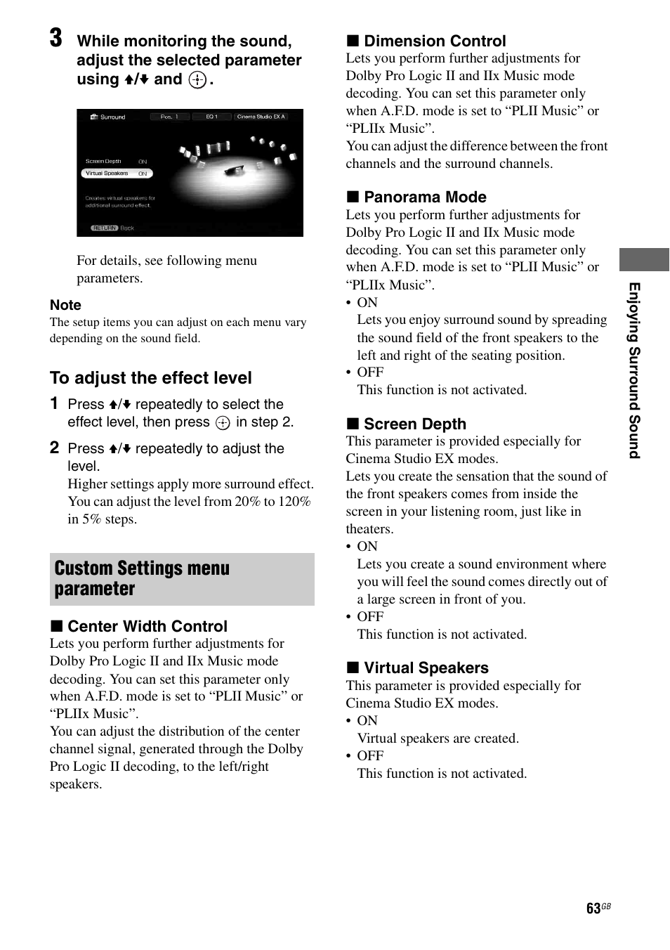 Custom settings menu parameter | Sony STR-DG1100 User Manual | Page 63 / 130