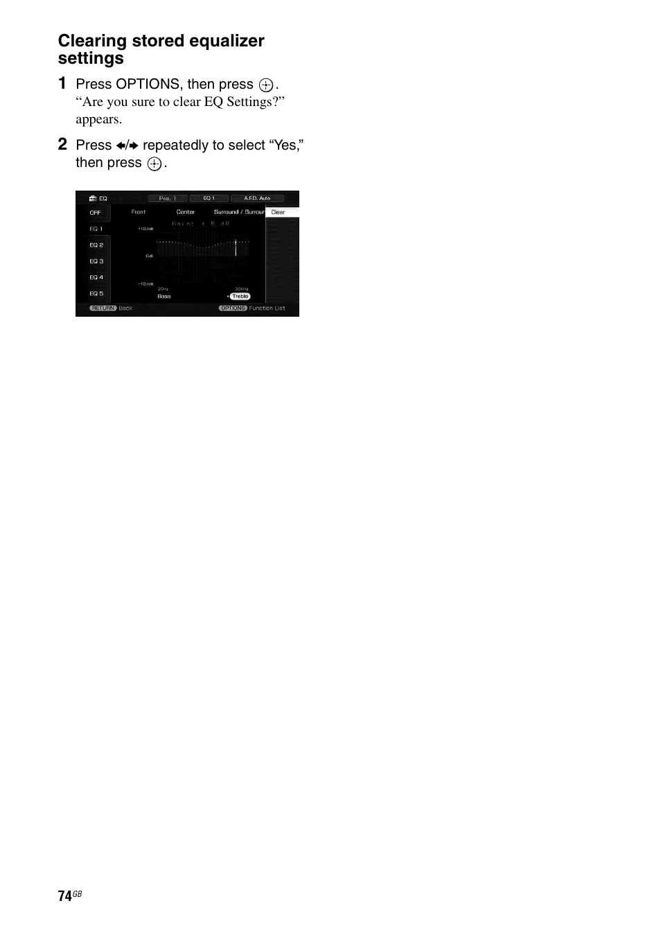 Clearing stored equalizer settings 1 | Sony STR-DG1100 User Manual | Page 74 / 130