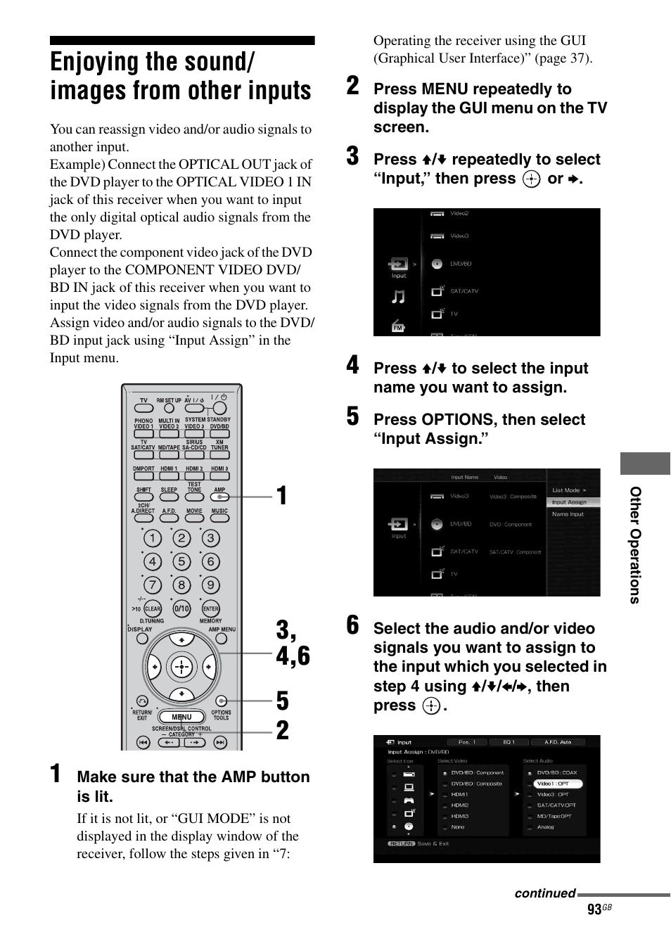 Enjoying the sound/ images from other inputs, Enjoying the sound/images from other, Inputs | Sony STR-DG1100 User Manual | Page 93 / 130