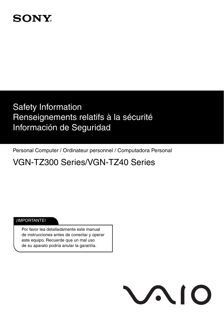 Sony VAIO VGN-TZ300 User Manual | 24 pages