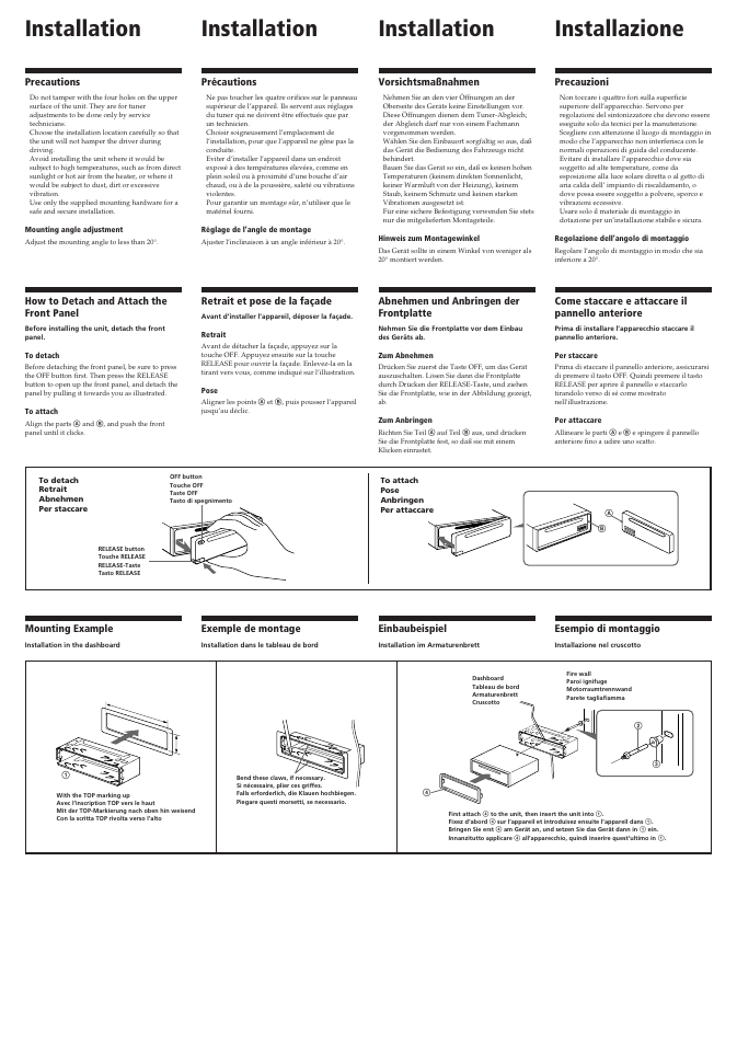 Installation, Installation installazione | Sony CDX-C610RDS User Manual | Page 2 / 4