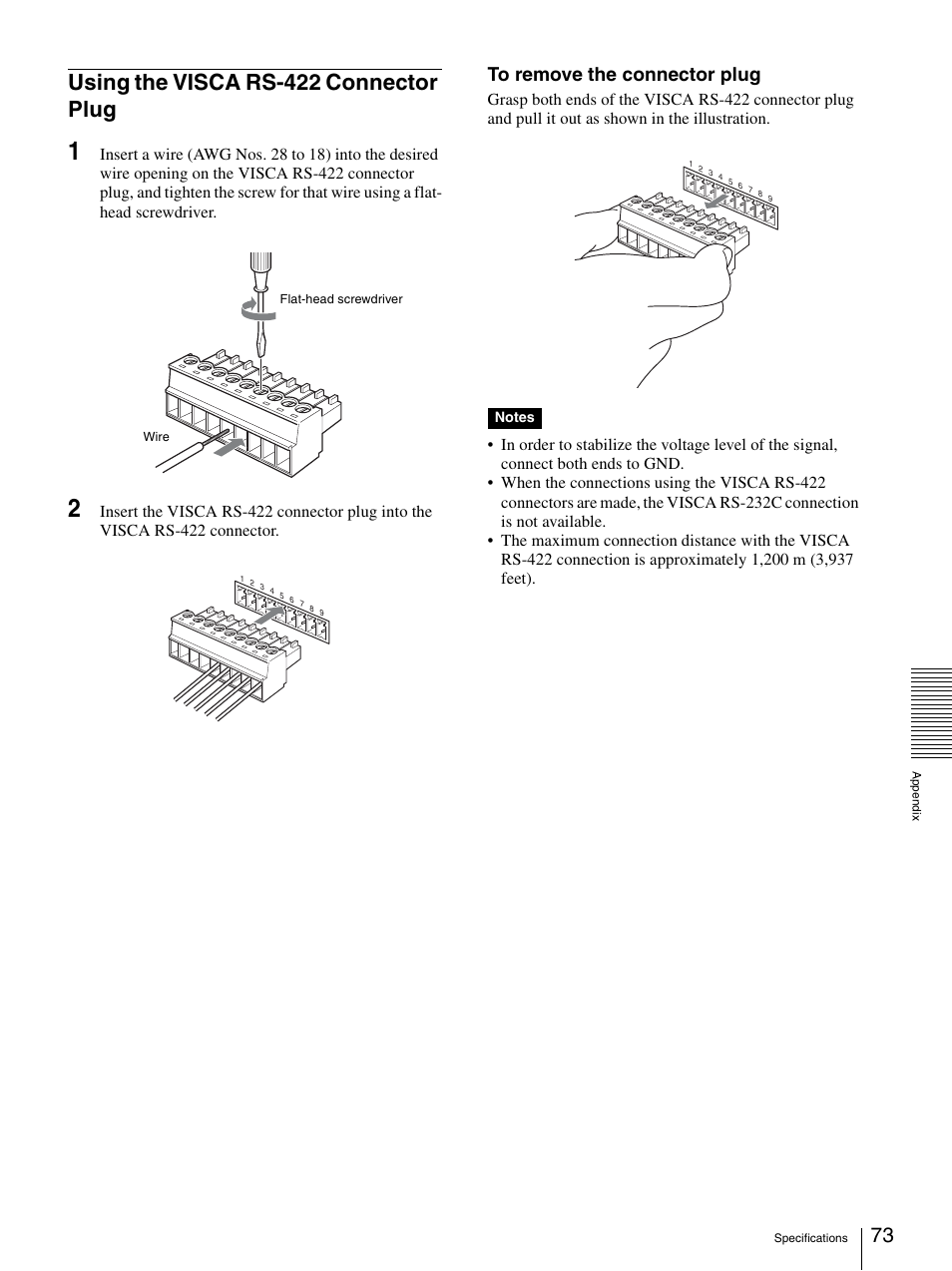 Using the visca rs-422 connector plug | Sony BRC-Z330 User Manual | Page 73 / 73