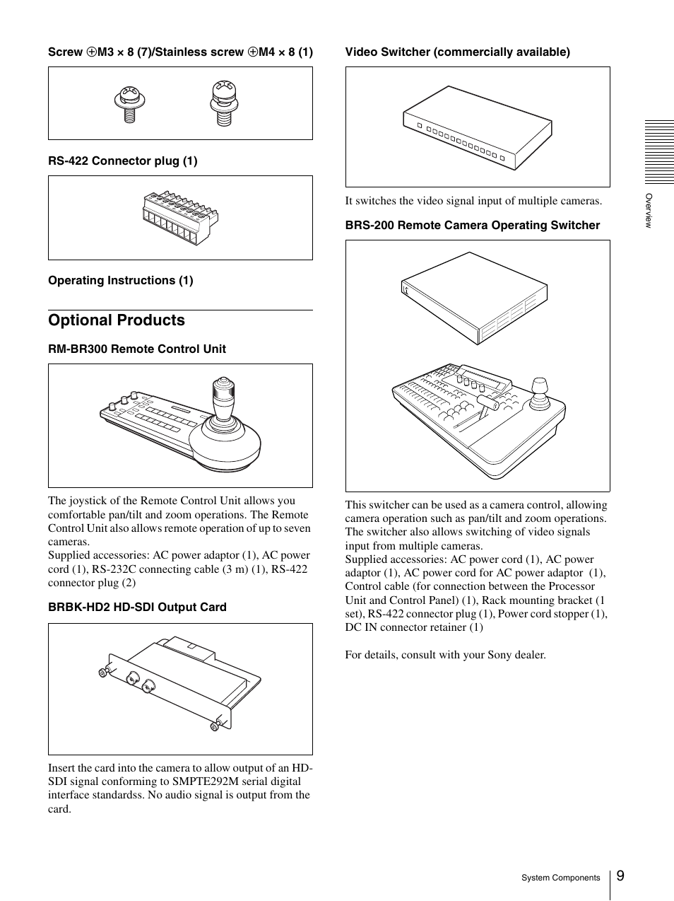 Optional products | Sony BRC-Z330 User Manual | Page 9 / 73