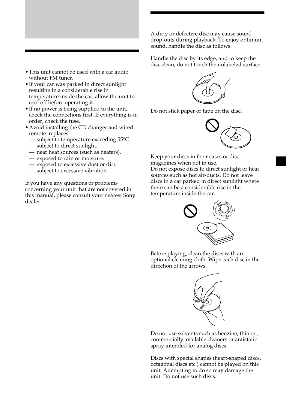 Additional information, Precautions, Information notes on handling discs | Sony CDX-444RF User Manual | Page 9 / 40