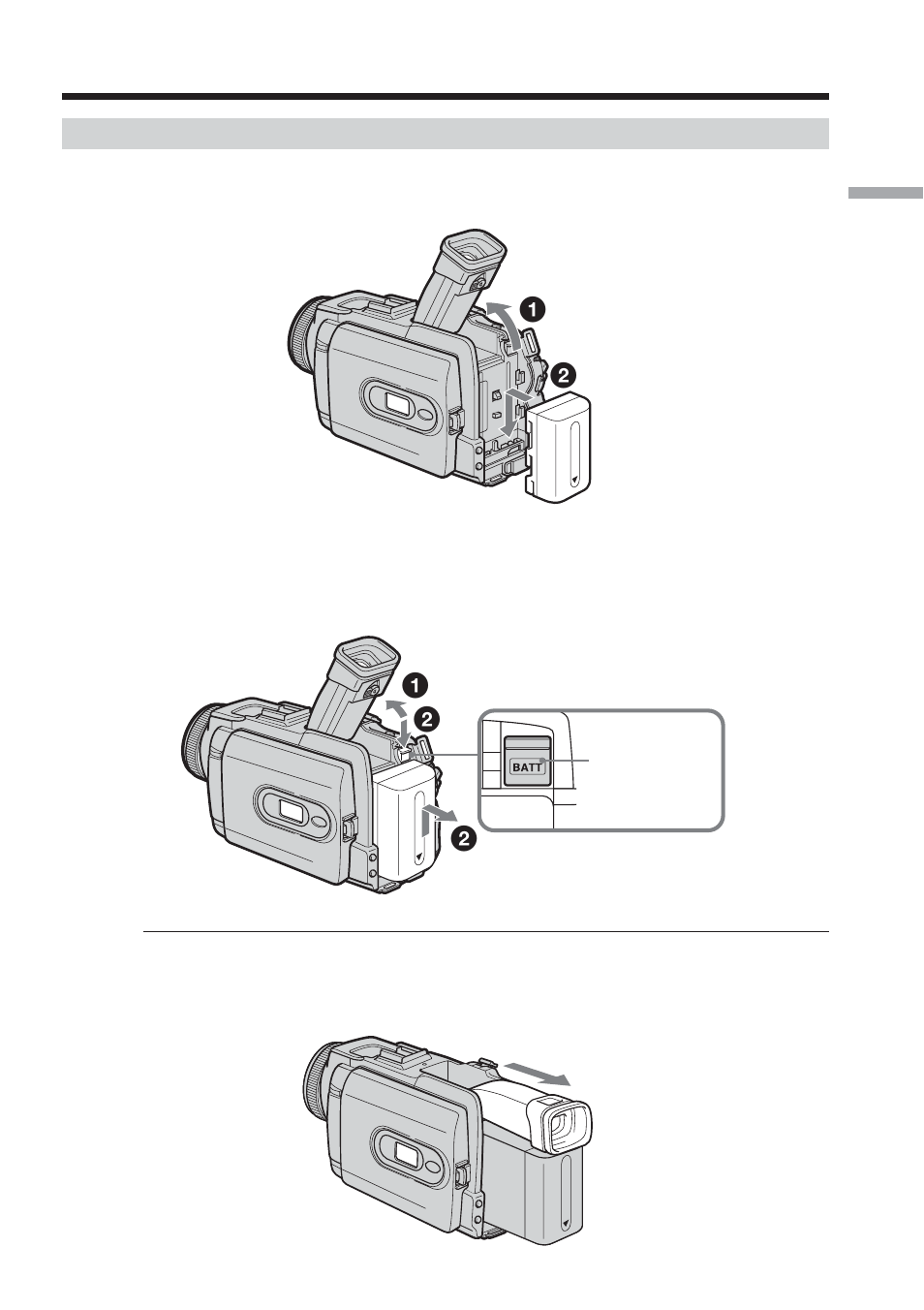 Step 1 preparing the power source, Installing the battery pack | Sony TRV80 User Manual | Page 15 / 220