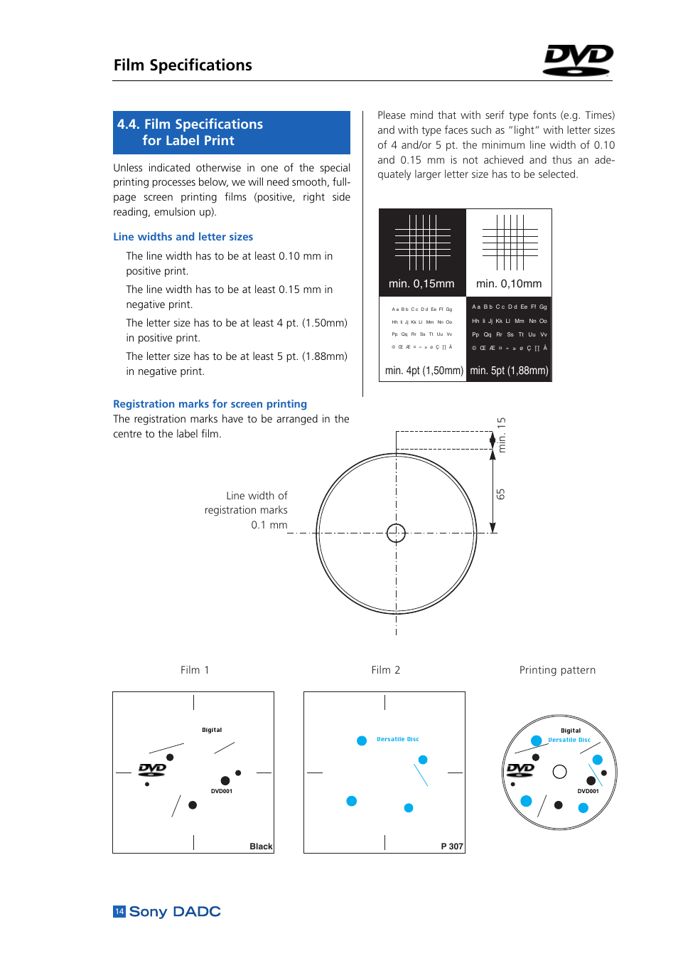 Film specifications for label print, Film specifications | Sony DADC User Manual | Page 16 / 48