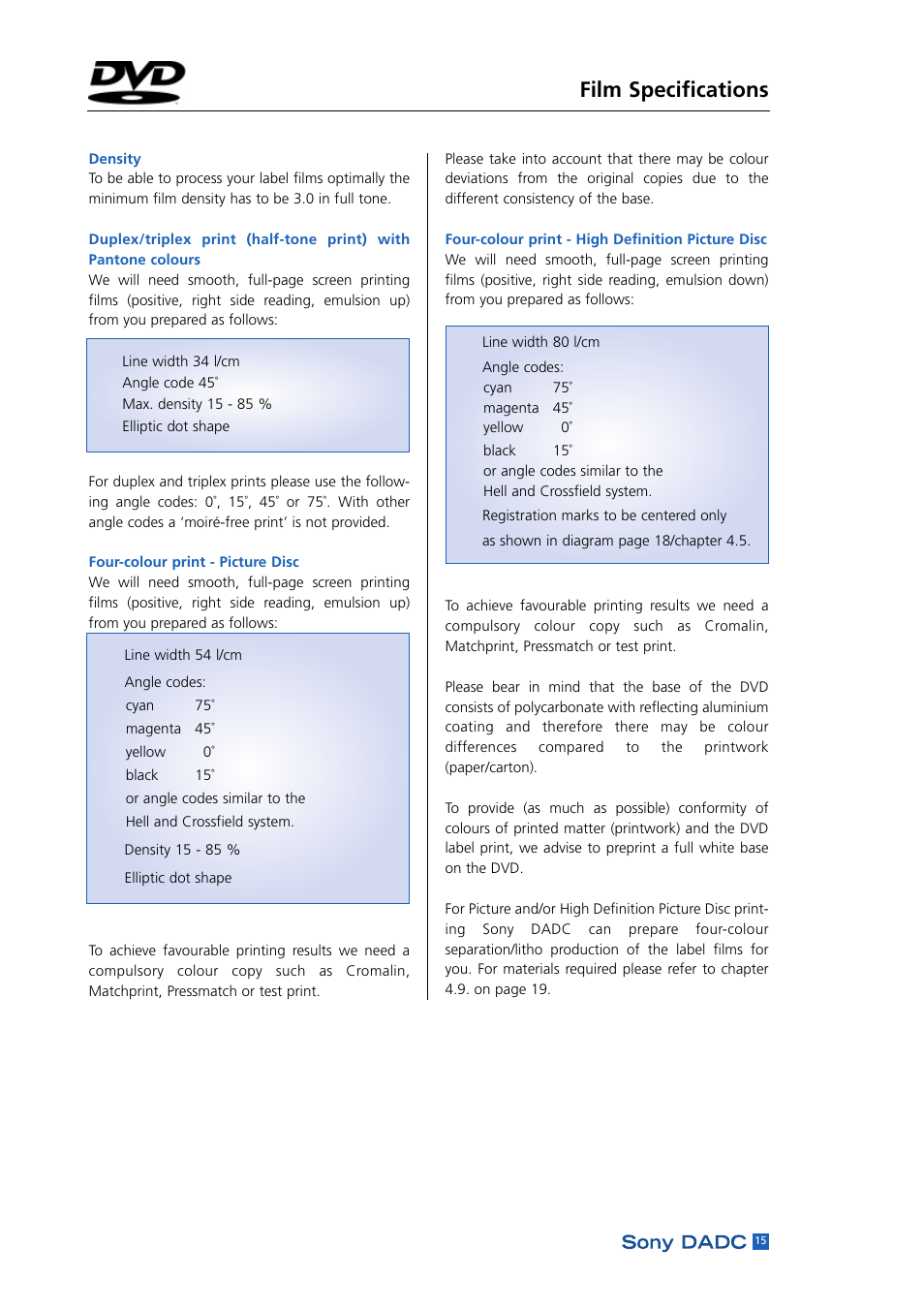 Film specifications | Sony DADC User Manual | Page 17 / 48