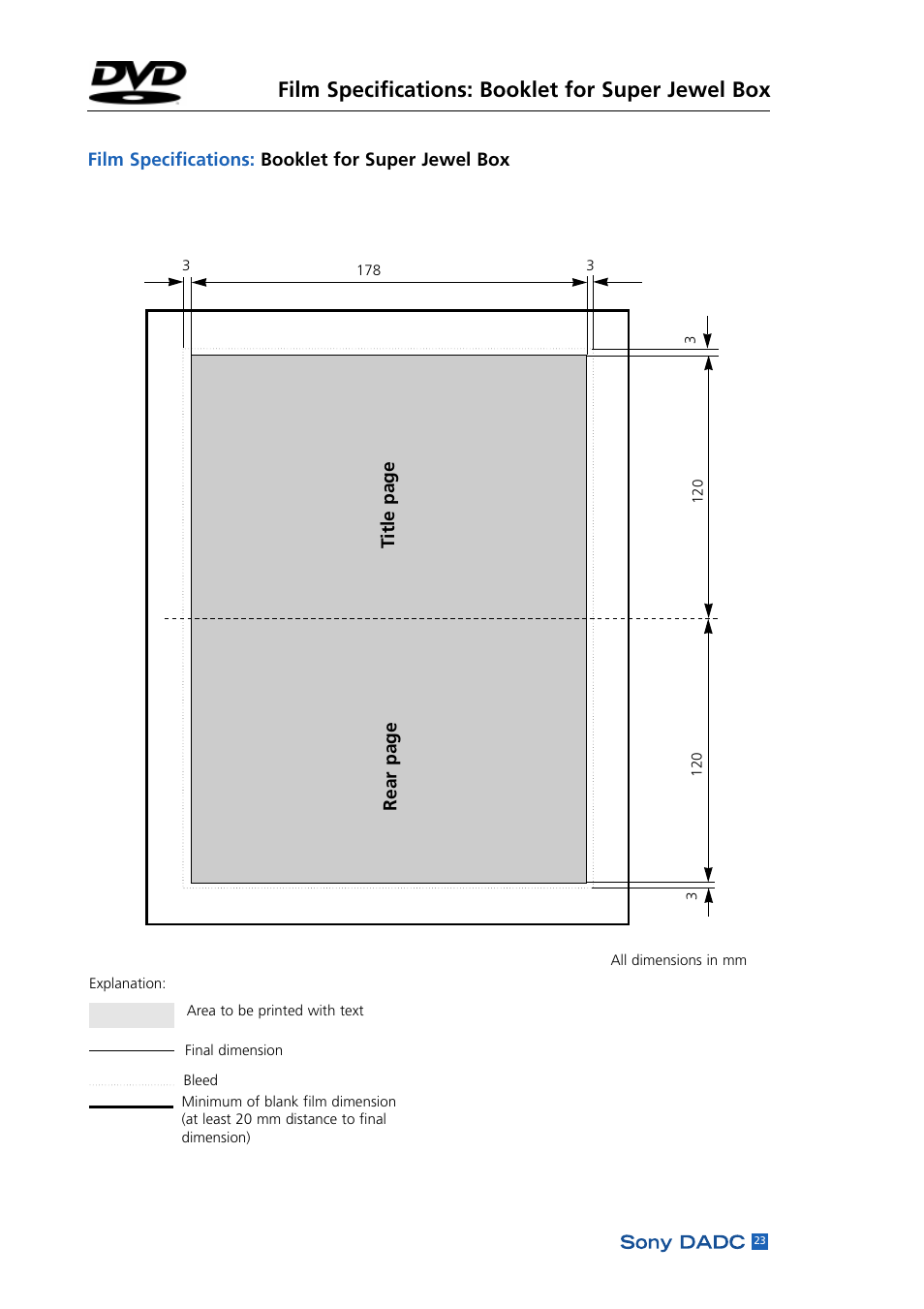 Film specifications: booklet for super jewel box | Sony DADC User Manual | Page 25 / 48