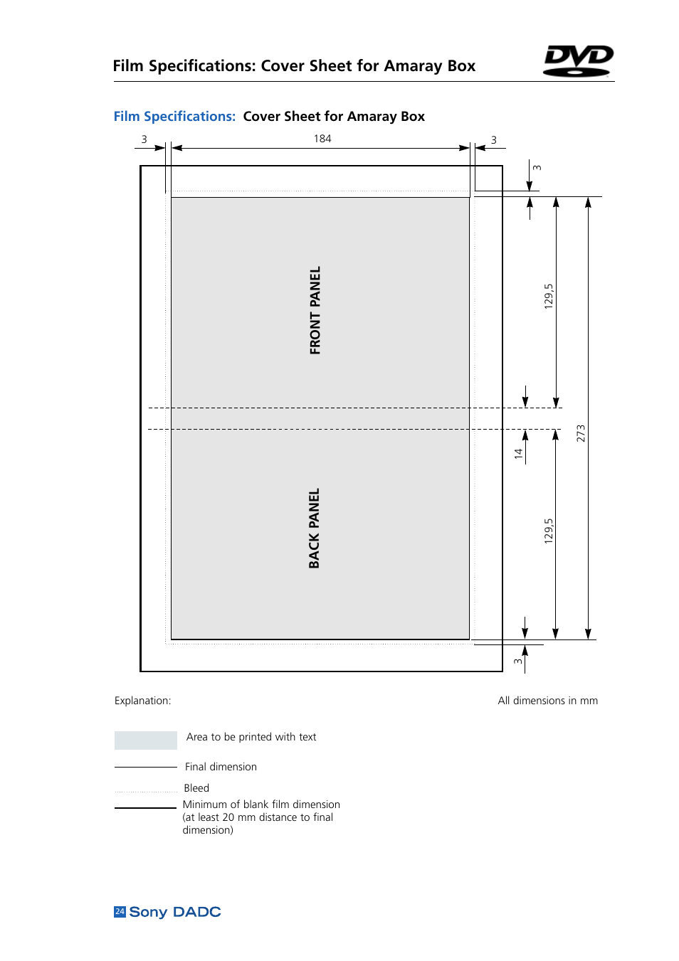 Film specifications: cover sheet for amaray box | Sony DADC User Manual | Page 26 / 48