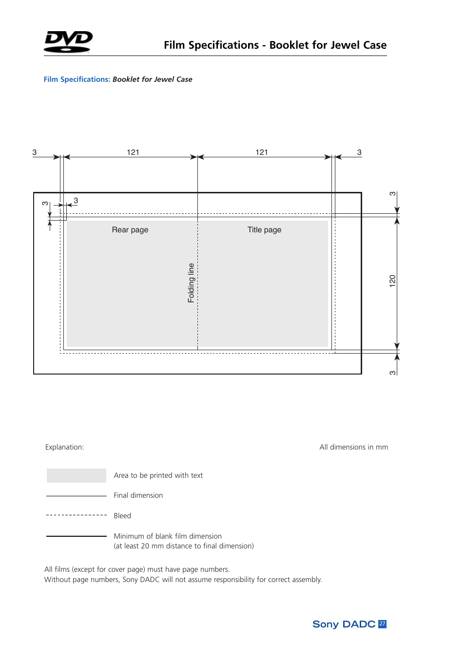 Film specifications - booklet for jewel case | Sony DADC User Manual | Page 29 / 48