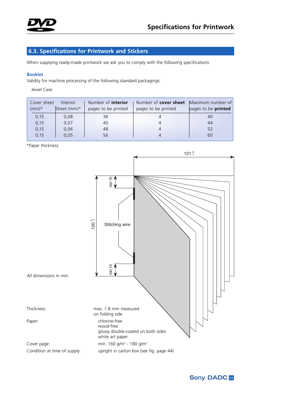 Specifications for printwork and stickers, Specifications for printwork | Sony DADC User Manual | Page 33 / 48