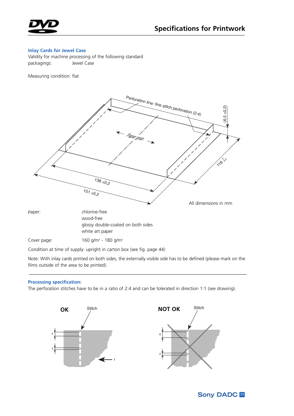 Specifications for printwork, Paper grain, Not ok | Sony DADC User Manual | Page 35 / 48