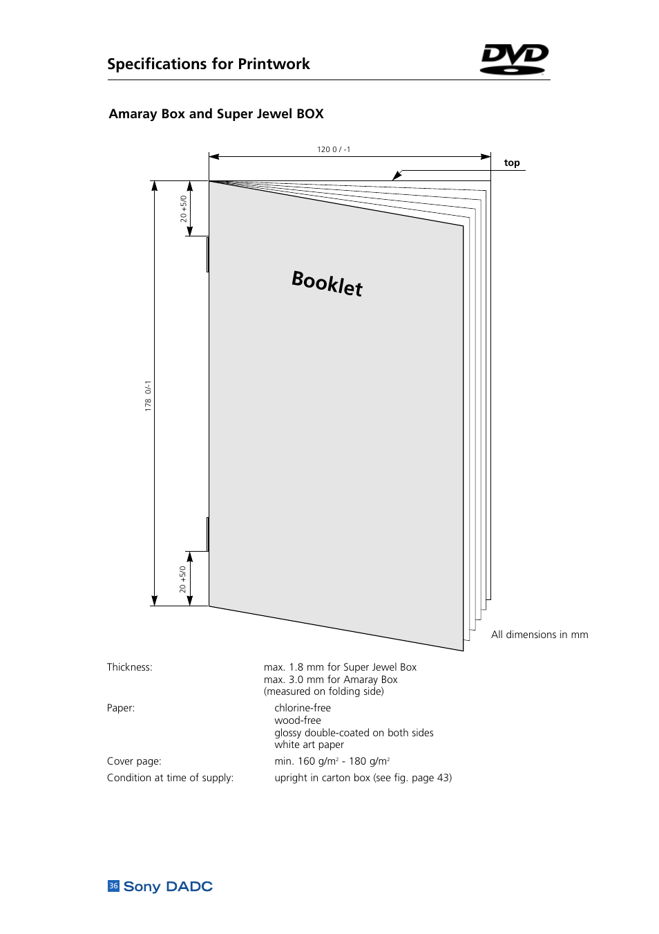 Booklet, Specifications for printwork, Amaray box and super jewel box | Sony DADC User Manual | Page 38 / 48