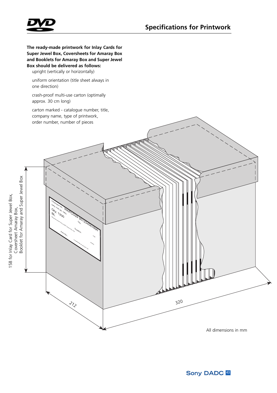 Specifications for printwork | Sony DADC User Manual | Page 45 / 48