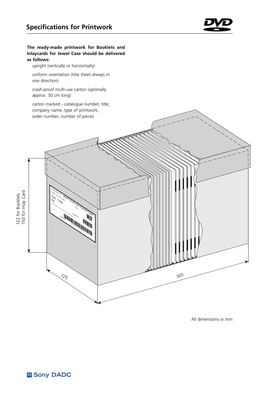 Specifications for printwork | Sony DADC User Manual | Page 46 / 48