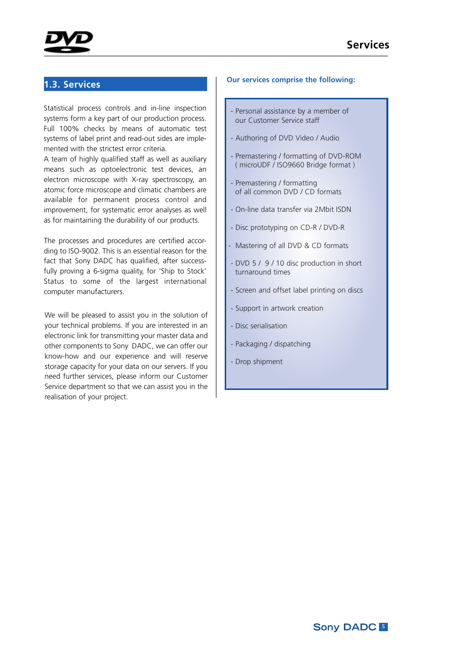 Services | Sony DADC User Manual | Page 7 / 48