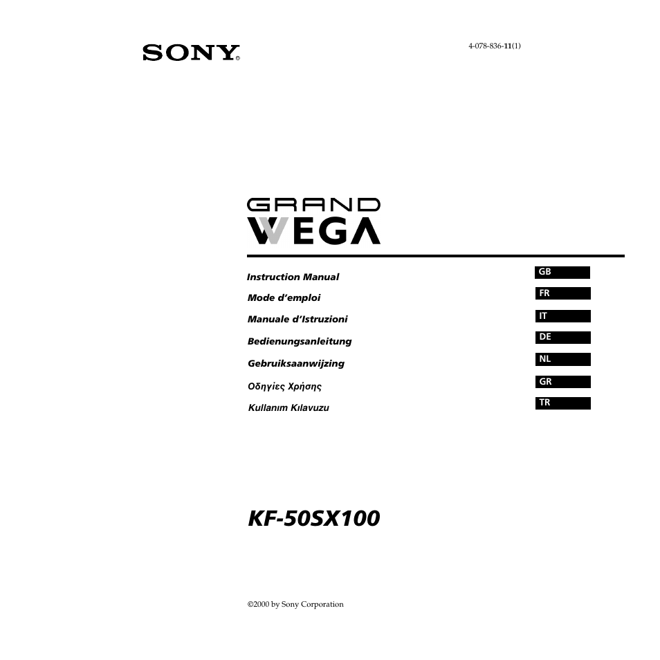 Sony Grand Wega KF-50SX100 User Manual | 230 pages