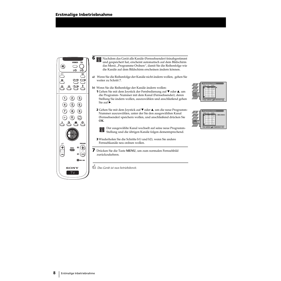 8erstmalige inbetriebnahme | Sony Grand Wega KF-50SX100 User Manual | Page 107 / 230