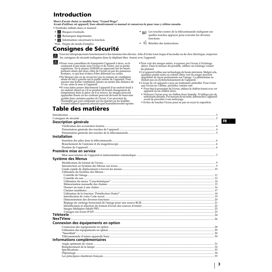 Sony Grand Wega KF-50SX100 User Manual | Page 34 / 230