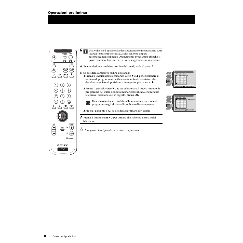 8operazioni preliminari, L’apparecchio è pronto per entrare in funzione | Sony Grand Wega KF-50SX100 User Manual | Page 75 / 230