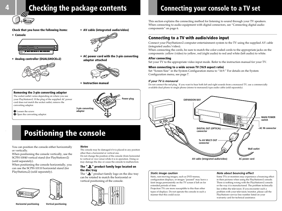 Connecting your console to a tv set, Connecting to a tv with audio/video input | Sony SCPH-30006 R User Manual | Page 4 / 44