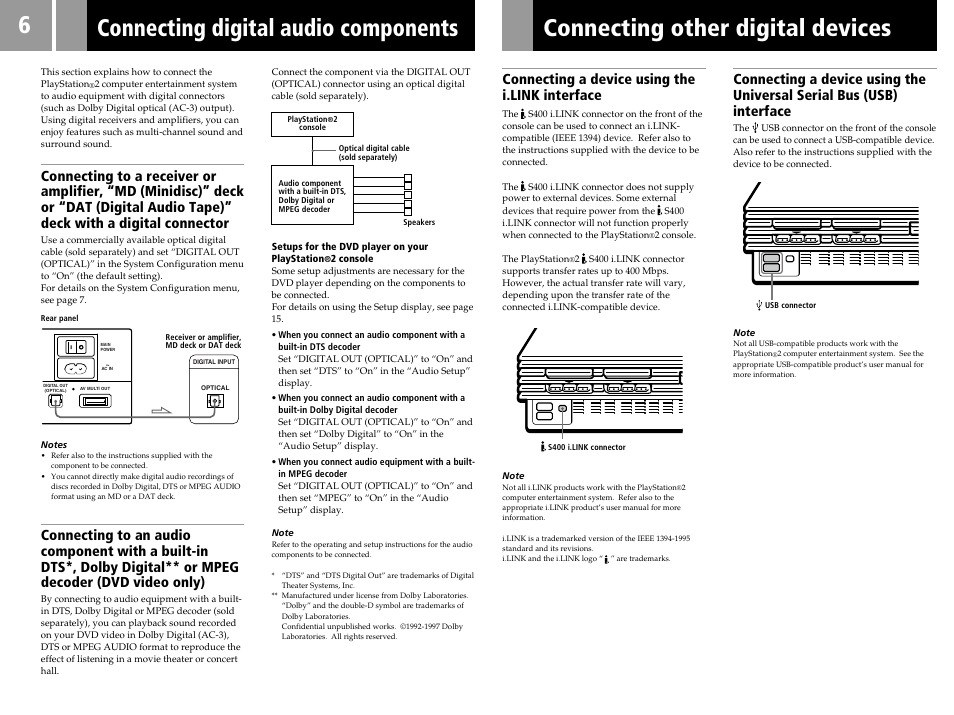 Connecting a device using the i.link interface | Sony SCPH-30006 R User Manual | Page 6 / 44