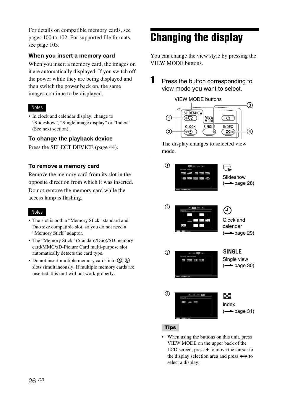 Changing the display, Ge 26), Age 26 | E 26) | Sony S-Frame 4-155-700-17 (1) User Manual | Page 26 / 110