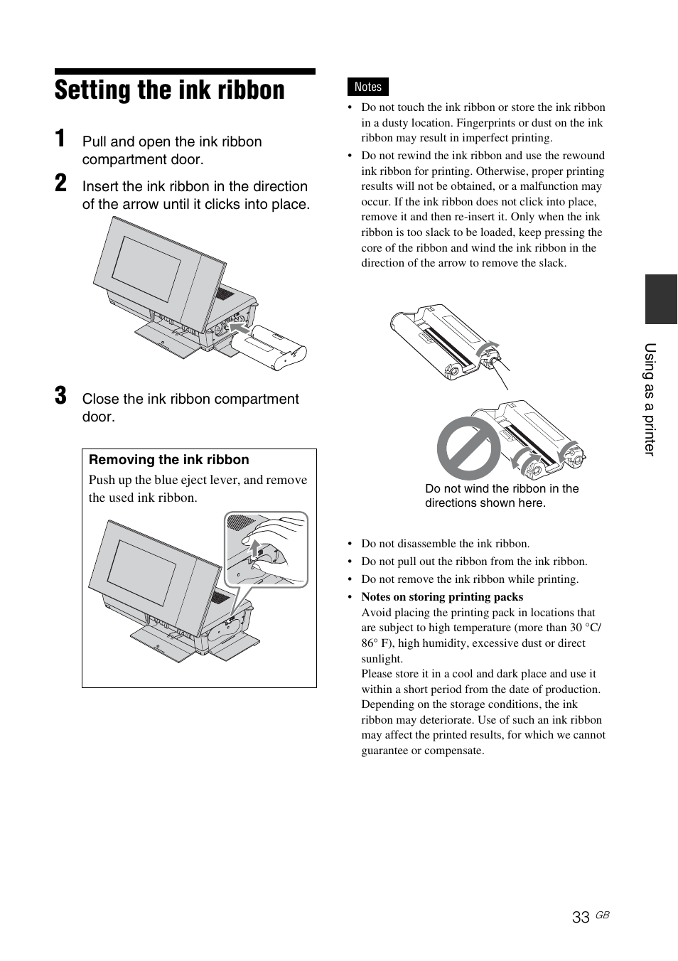 Setting the ink ribbon | Sony S-Frame 4-155-700-17 (1) User Manual | Page 33 / 110