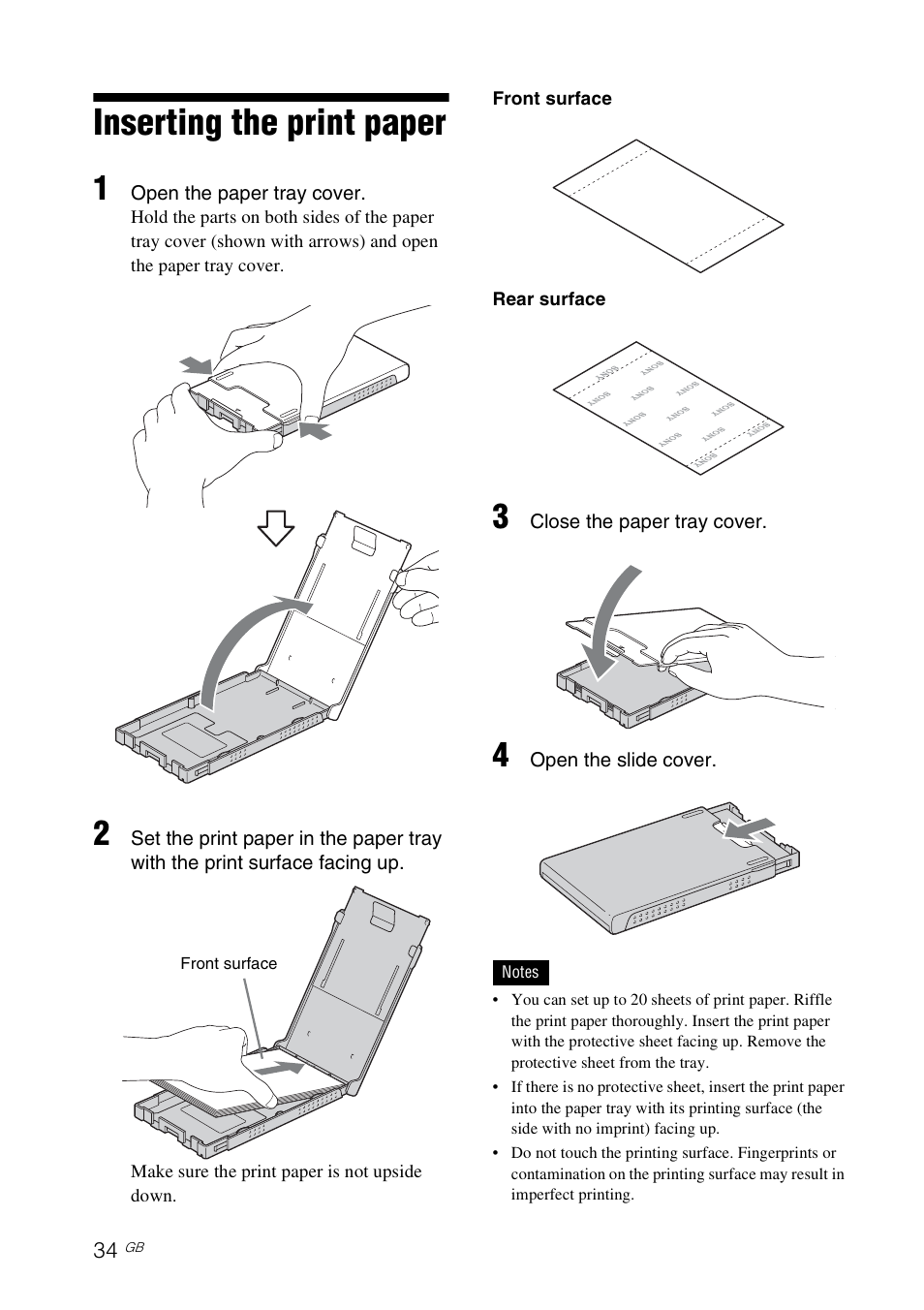 Inserting the print paper | Sony S-Frame 4-155-700-17 (1) User Manual | Page 34 / 110