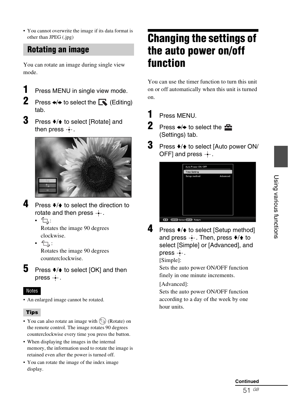 Rotating an image, Ge 51) | Sony S-Frame 4-155-700-17 (1) User Manual | Page 51 / 110