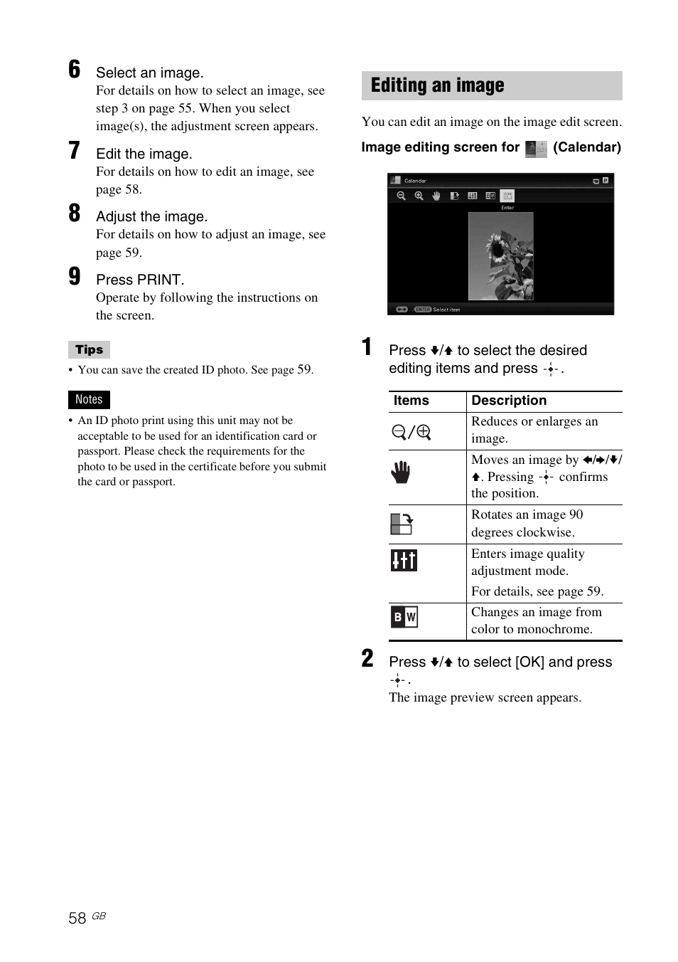 Editing an image | Sony S-Frame 4-155-700-17 (1) User Manual | Page 58 / 110