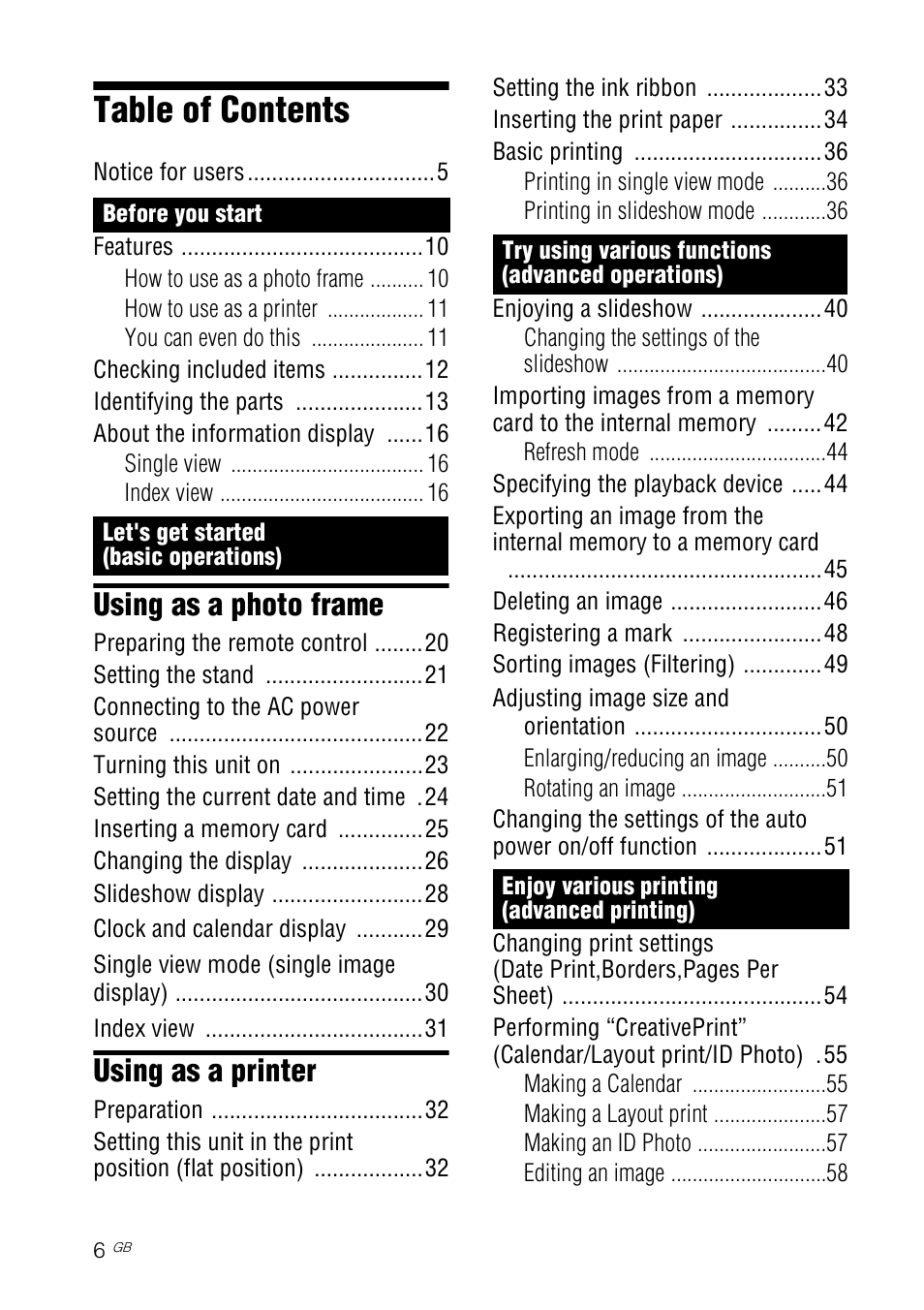 Sony S-Frame 4-155-700-17 (1) User Manual | Page 6 / 110