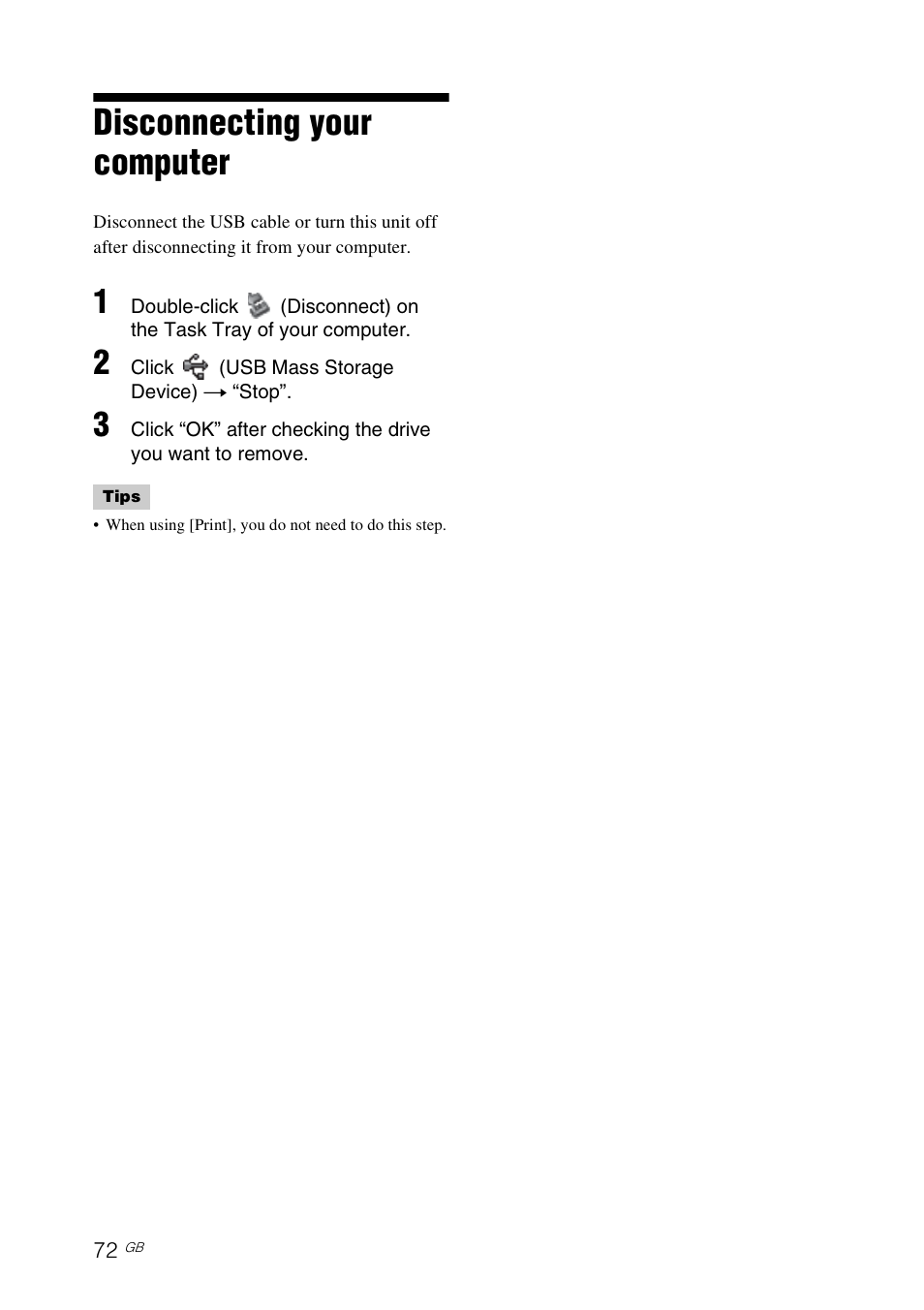 Disconnecting your computer | Sony S-Frame 4-155-700-17 (1) User Manual | Page 72 / 110