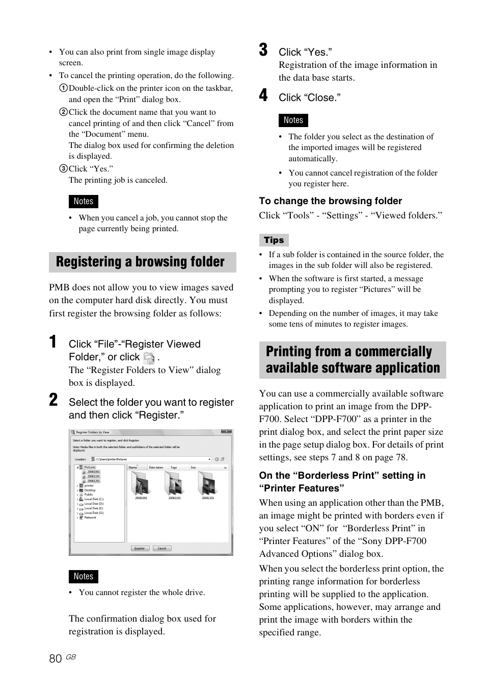 Registering a browsing folder | Sony S-Frame 4-155-700-17 (1) User Manual | Page 80 / 110