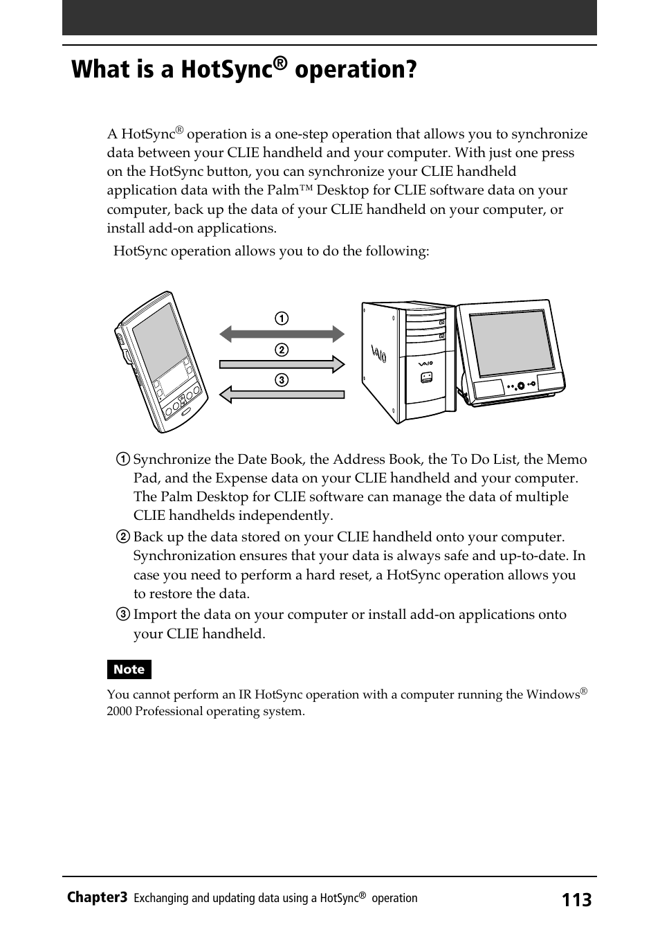 What is a hotsync® operation, Overview, What is a hotsync | Operation | Sony PEG-N710C User Manual | Page 113 / 218