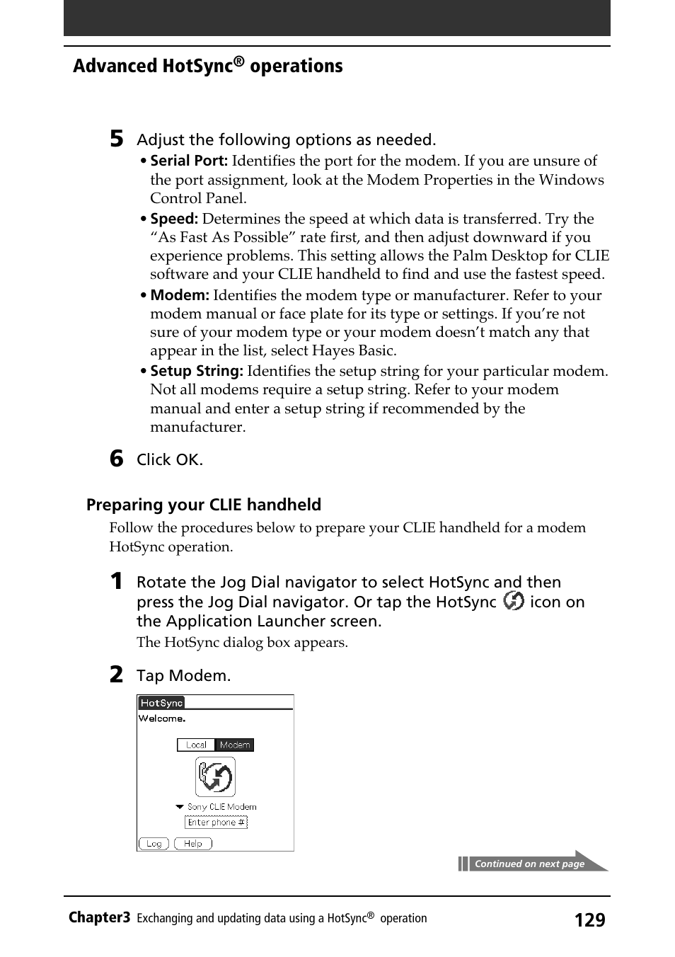 Advanced hotsync, Operations | Sony PEG-N710C User Manual | Page 129 / 218