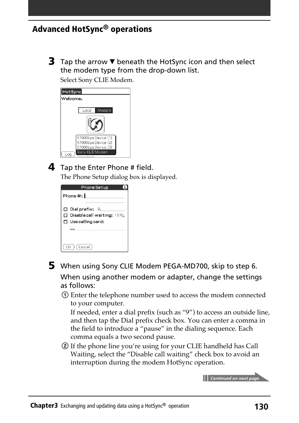 Advanced hotsync, Operations | Sony PEG-N710C User Manual | Page 130 / 218