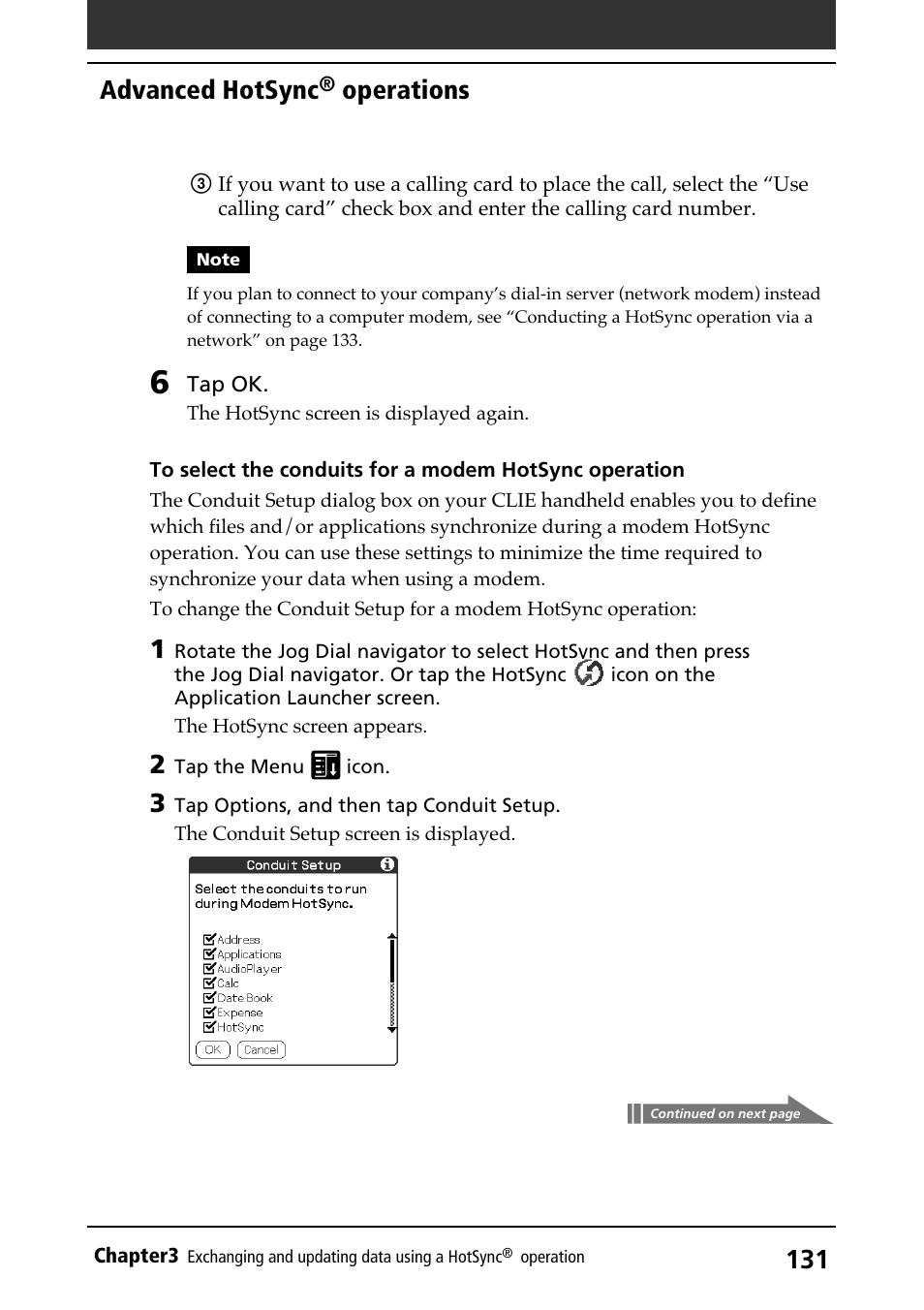 Advanced hotsync, Operations | Sony PEG-N710C User Manual | Page 131 / 218