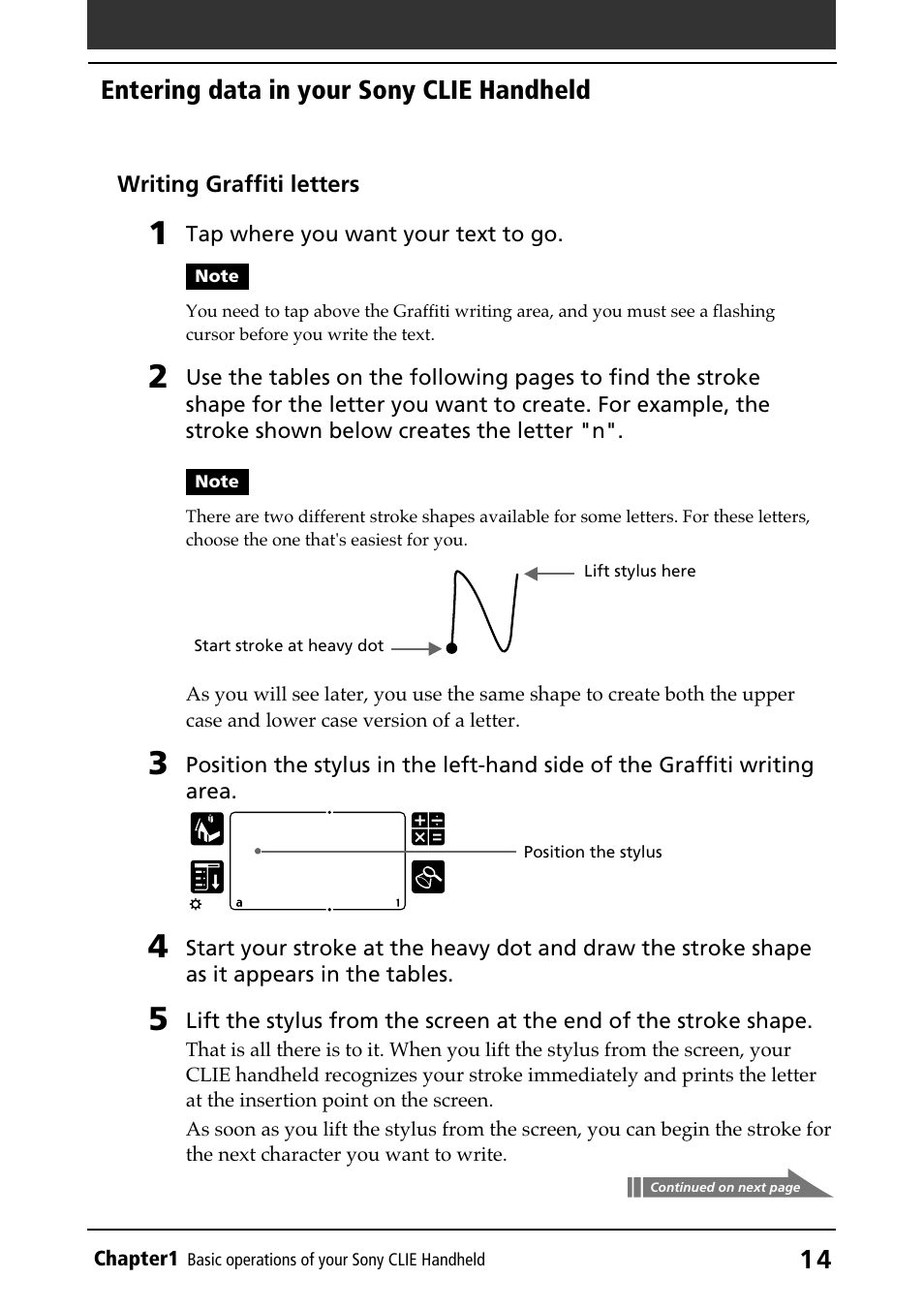 Basic procedures, 1 4 entering data in your sony clie handheld | Sony PEG-N710C User Manual | Page 14 / 218