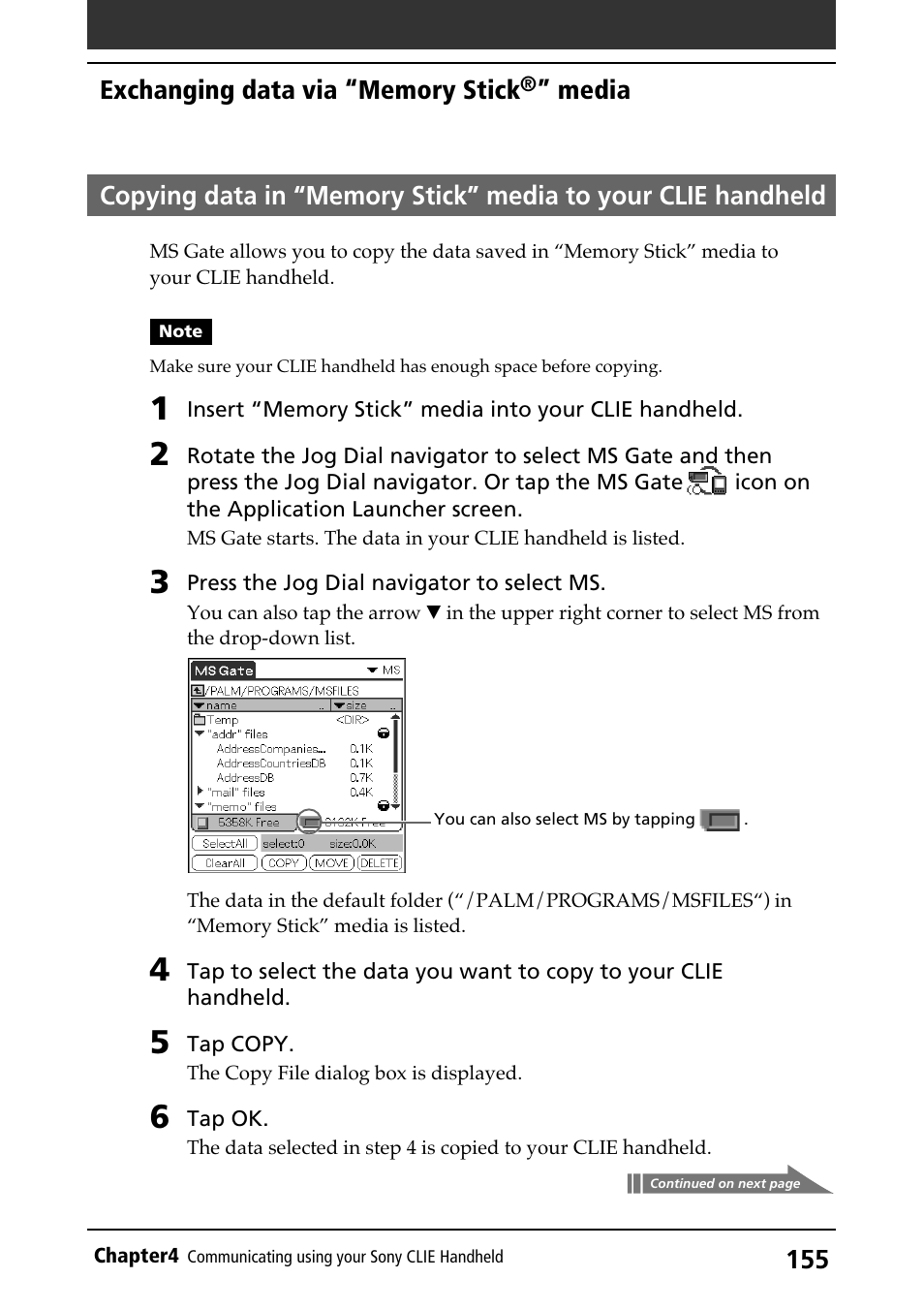 Copying data to your clie handheld, Media | Sony PEG-N710C User Manual | Page 155 / 218